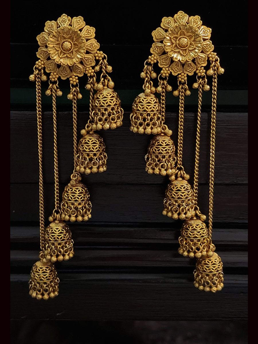 Flower top five jhoomki hanging long earrings(12cm)