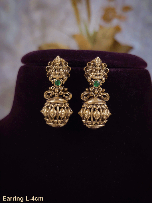Laxmiji top with green stone earring with half differently design bead bottom