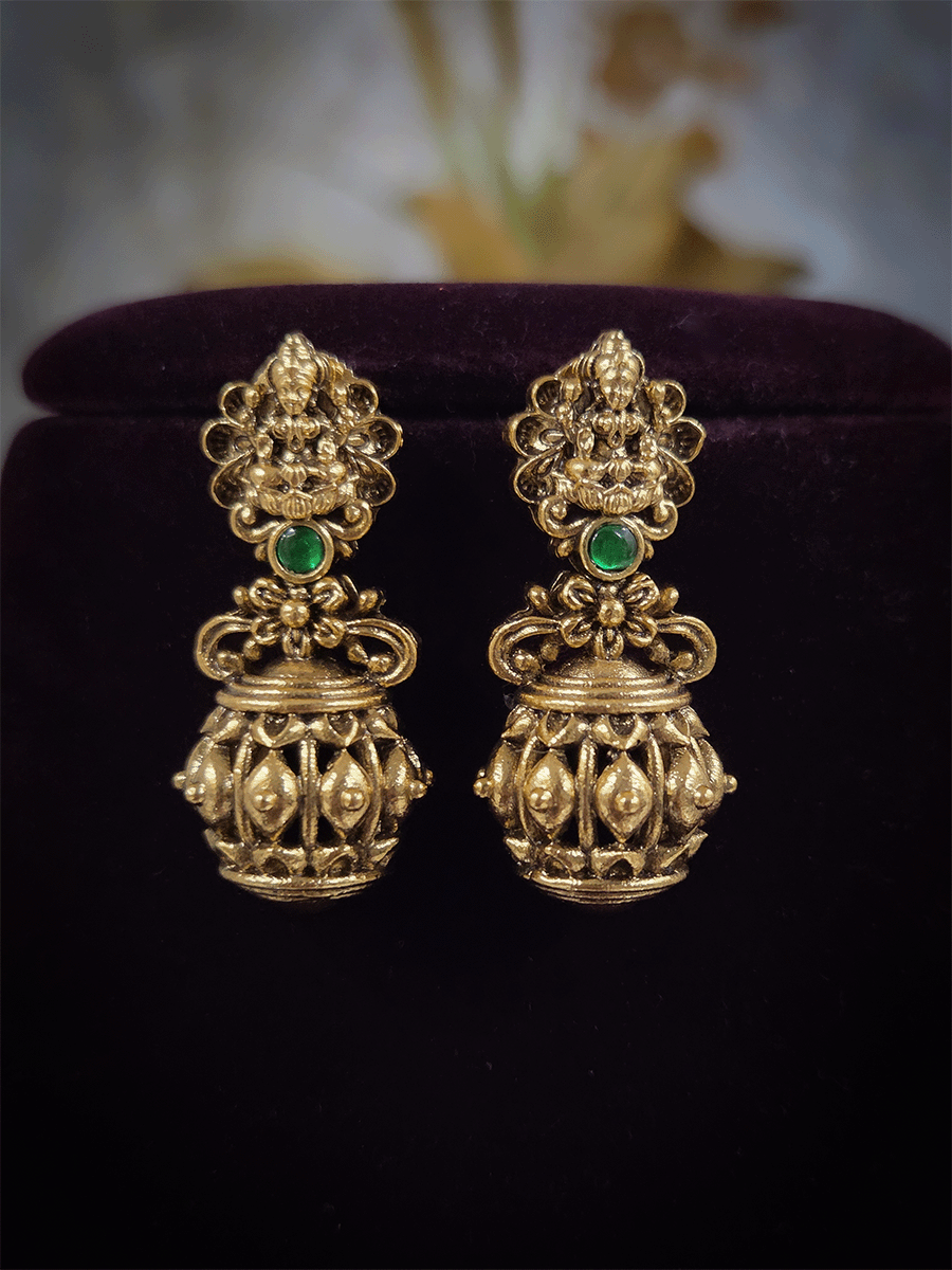Laxmiji top with green stone earring with half differently design bead bottom