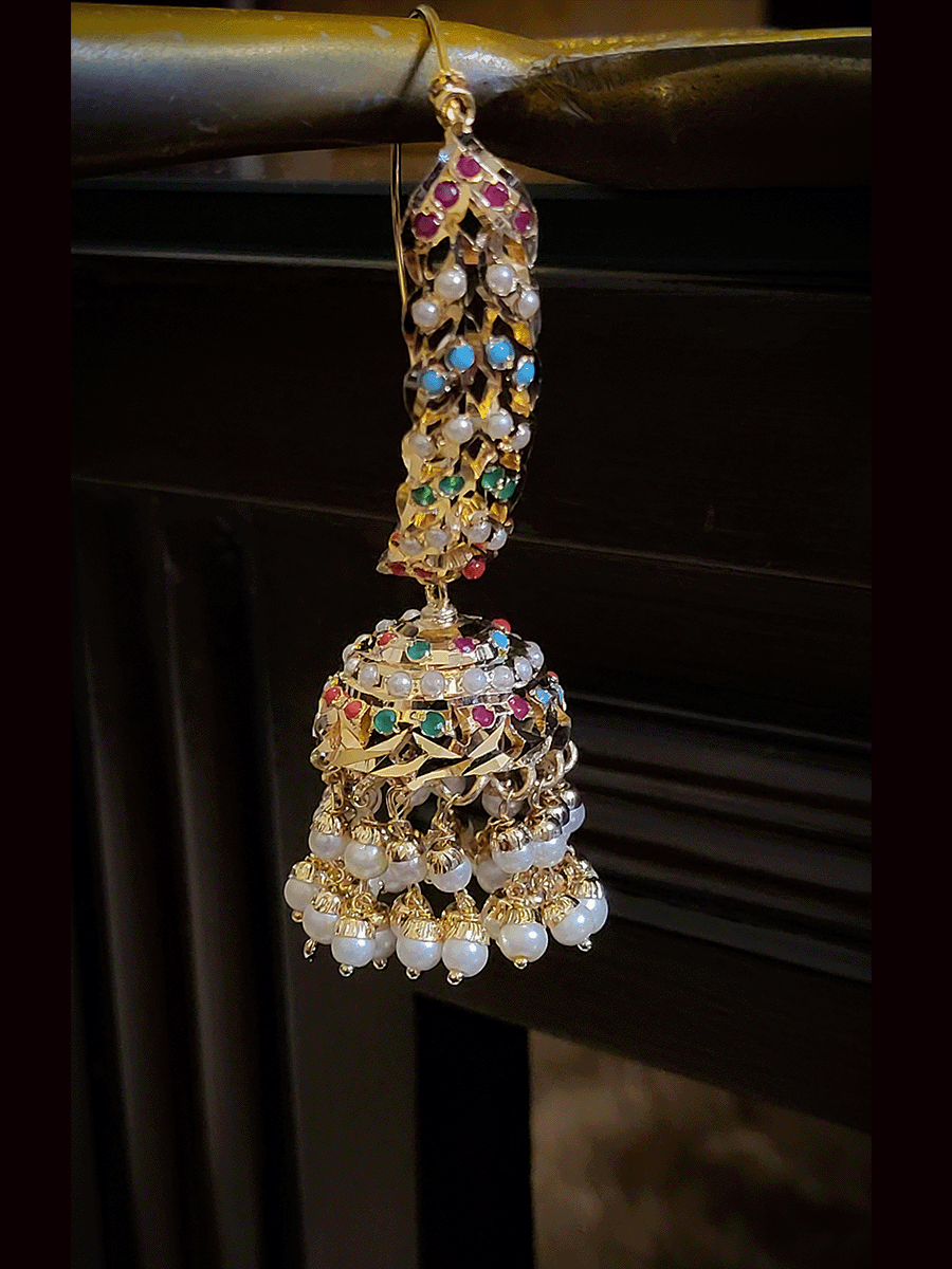 9cm long jadau bali with jhoomki earrings
