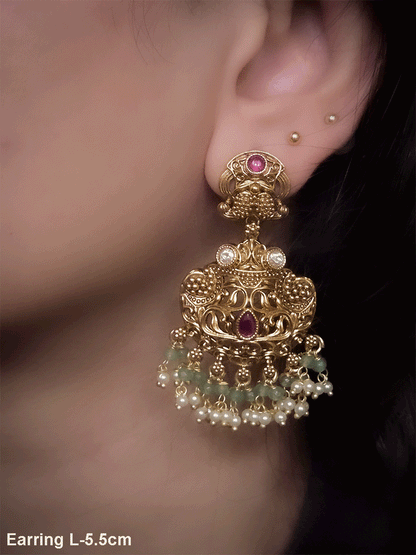 Paisley design top intricate carving earrings with coloured beads drops