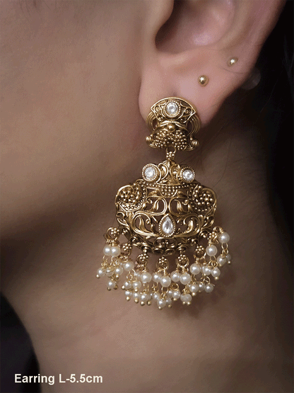 Paisley design top intricate carving earrings with coloured beads drops