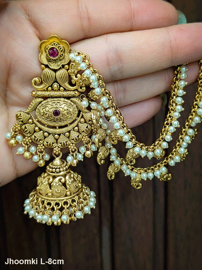 Flower and paisley top design self design jhoomki with paisley design earchains(Jhoomki L-8cm)