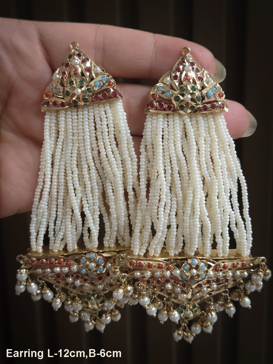 Jadau long passa design earrings with cheed strings