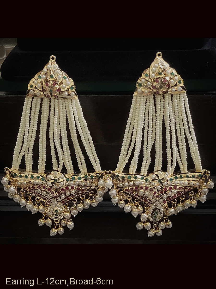 Jadau long passa design earrings with cheed strings