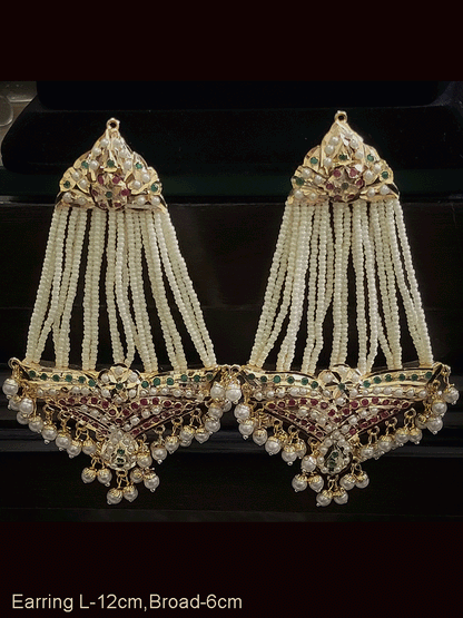Jadau long passa design earrings with cheed strings