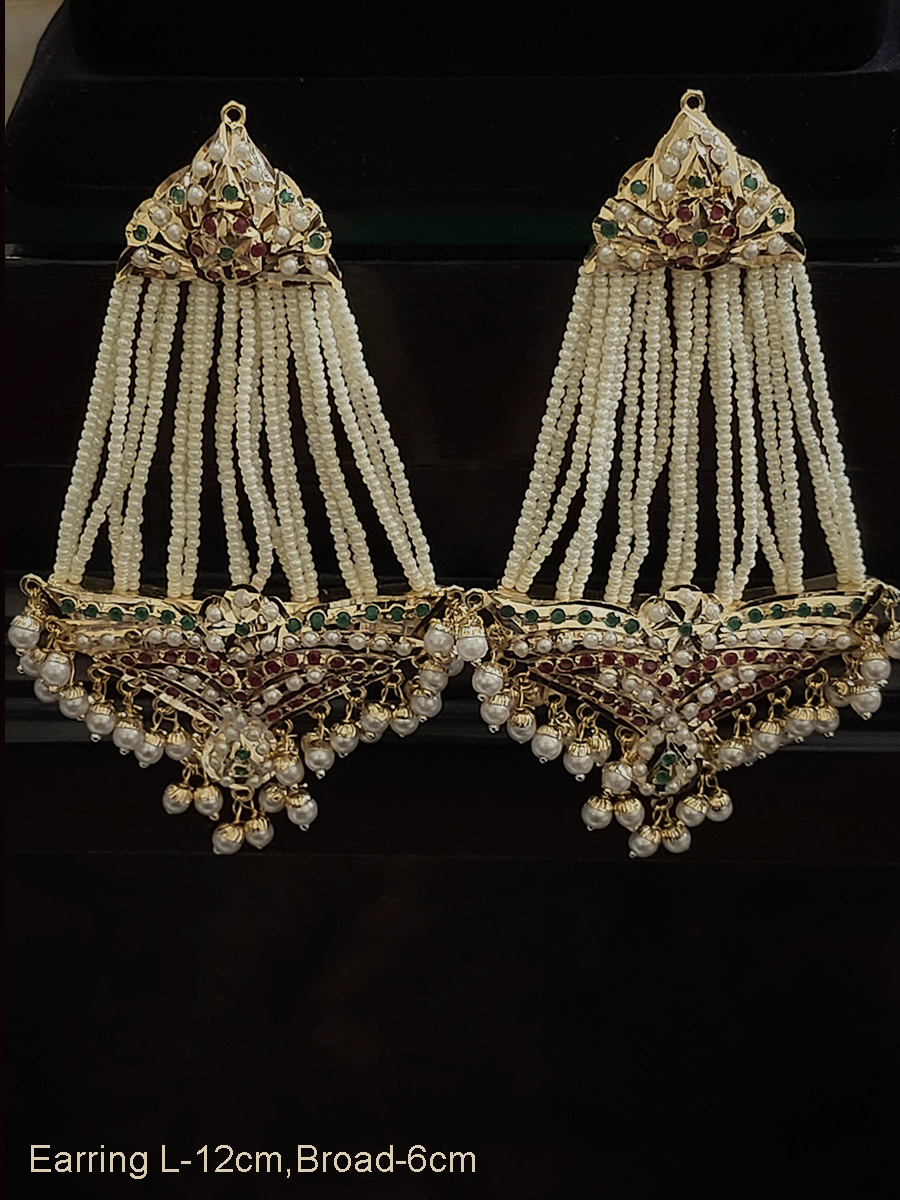 Jadau long passa design earrings with cheed strings