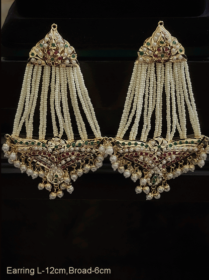 Jadau long passa design earrings with cheed strings