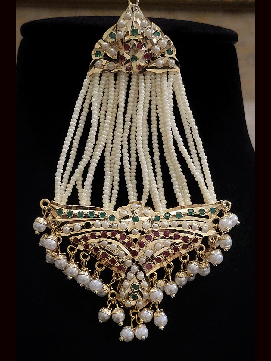 Jadau long passa design earrings with cheed strings