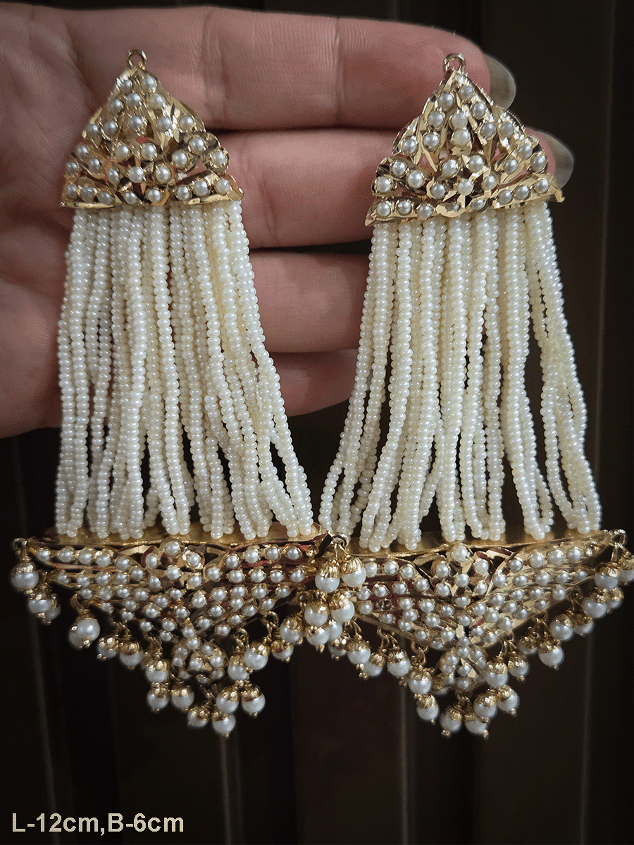 Jadau long passa design earrings with cheed strings