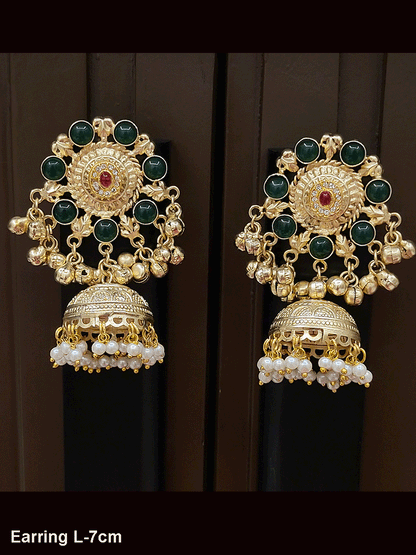 Stone flower top with ghunghru hangings jhoomki earrings