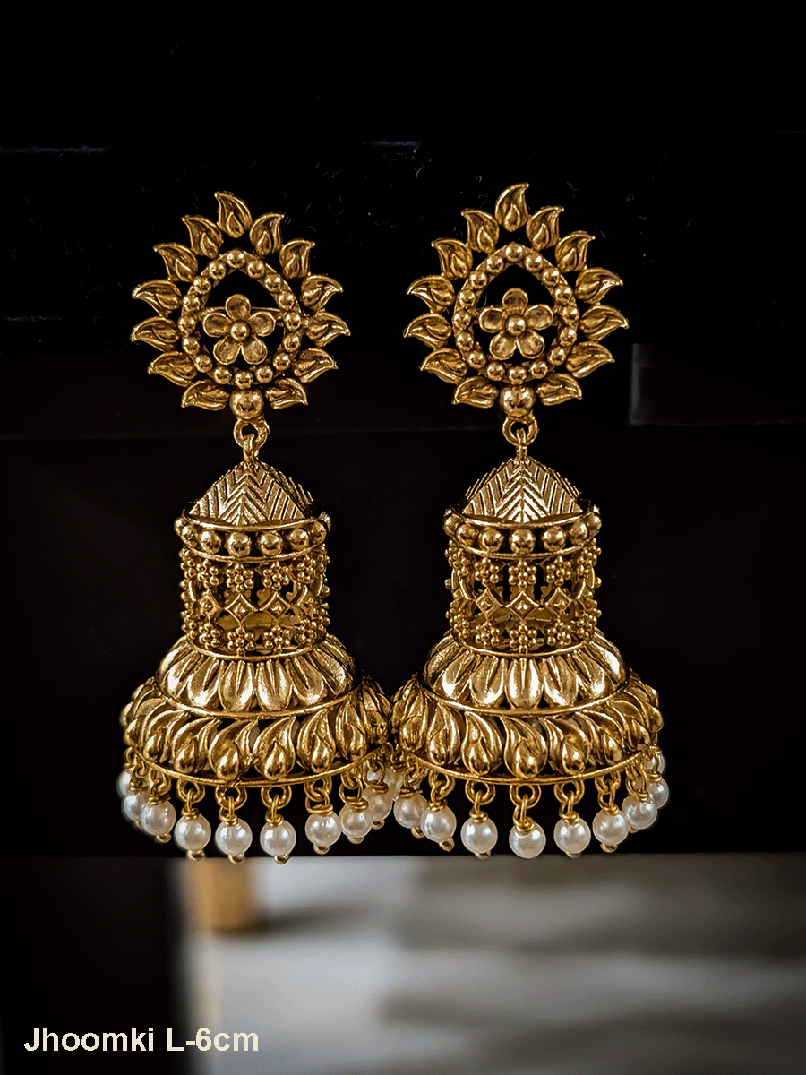 Flower in leaf shaped top traditional design jhoomki(L-6cm)