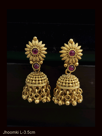 Flower top with coloured stones small jhoomki