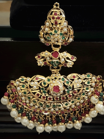 Long jadau coloured stones earrings with 8cm broad bottom tukdi