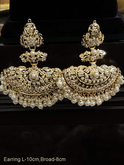 Long jadau coloured stones earrings with 8cm broad bottom tukdi