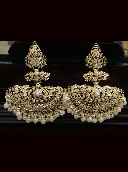 Long jadau coloured stones earrings with 8cm broad bottom tukdi