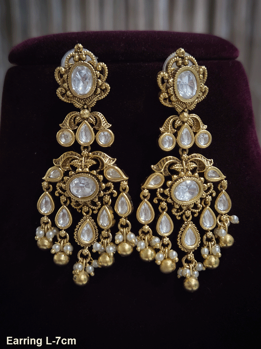 Oval kundan top with tear drop shaped kundan drop earrings(7cm long)