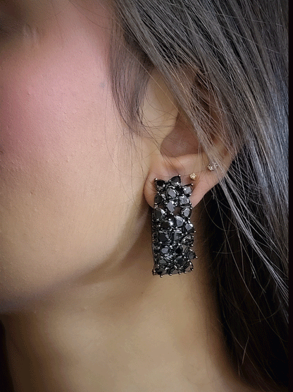 4cm long leaf shaped black finish marquise coloured stones bali