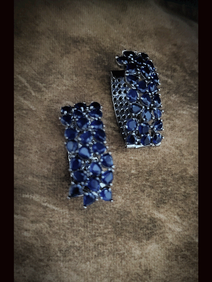 4cm long leaf shaped black finish marquise coloured stones bali