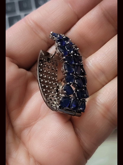 4cm long leaf shaped black finish marquise coloured stones bali