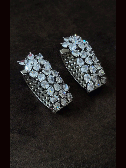 4cm long leaf shaped black finish marquise coloured stones bali