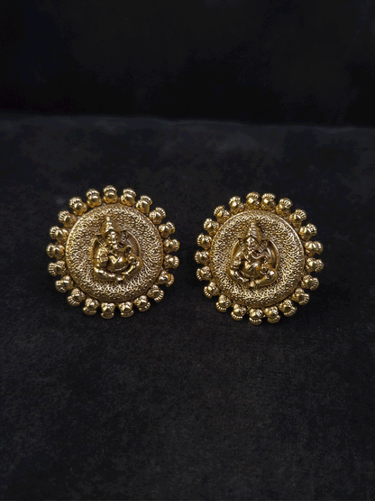 Round bold Ganpatiji self desgin studs with intricate design on circumference