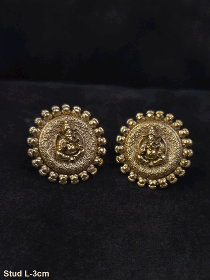 Round bold Ganpatiji self desgin studs with intricate design on circumference