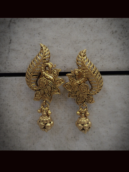 Peacock design earrings with gold bead drops(L-5cm)