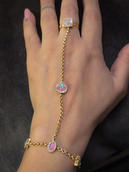 Square stone studded ring with leaf tukdi in chain handcuff(Fits to size 2'4 and 2'6)
