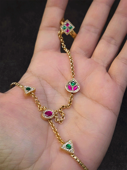 Square stone studded ring with leaf tukdi in chain handcuff(Fits to size 2'4 and 2'6)