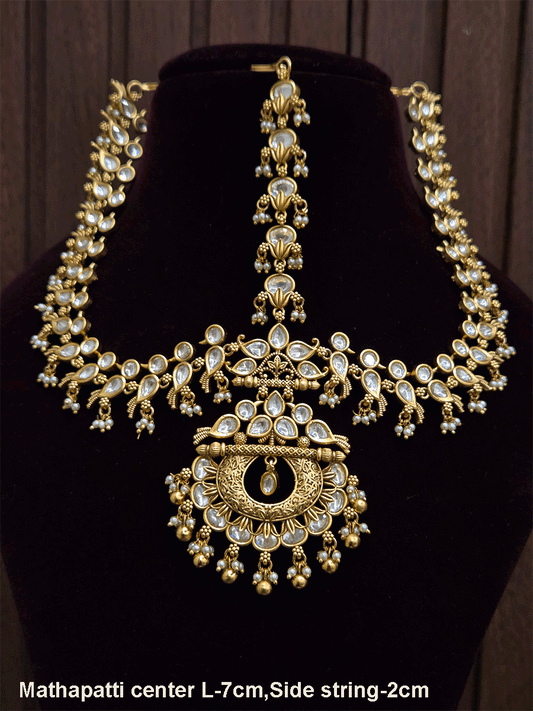Kundan embedded peacock side string with Chandbali design center mathapatti