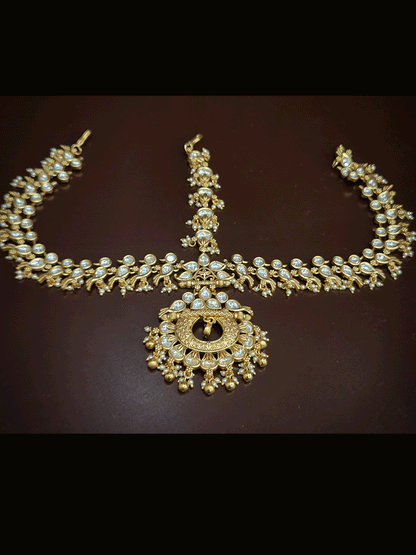 Kundan embedded peacock side string with Chandbali design center mathapatti