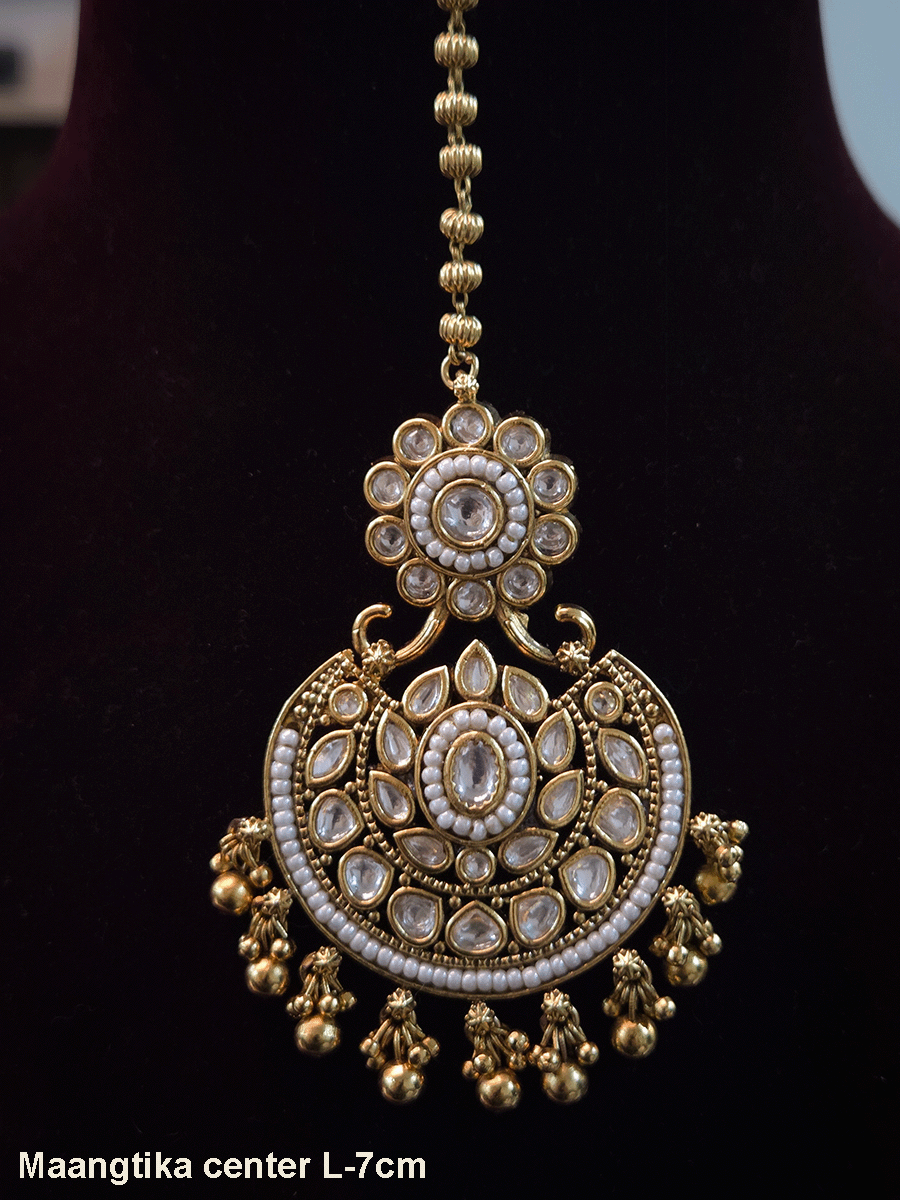 Kundan flower top with chandbali design kundan maangtika with chain