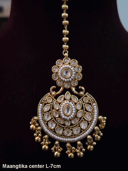 Kundan flower top with chandbali design kundan maangtika with chain