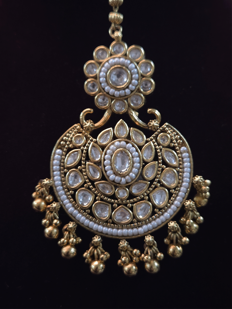 Kundan flower top with chandbali design kundan maangtika with chain
