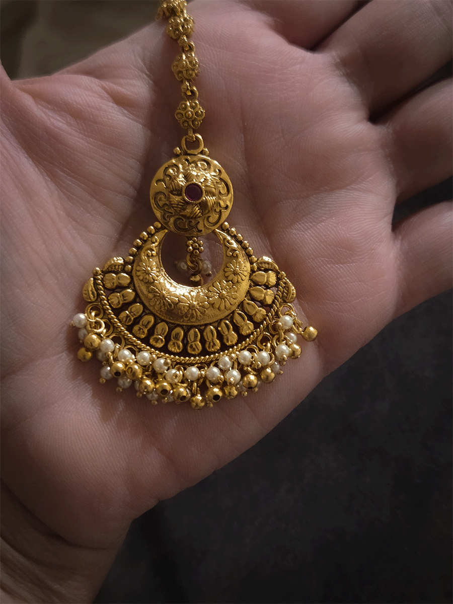 Chandbali design maangtika with circular top ruby stone design