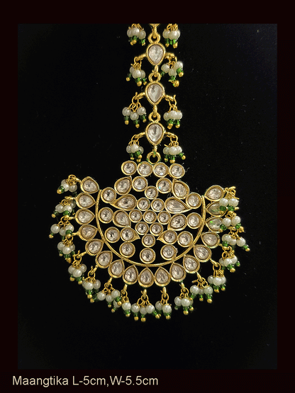 Kundan jadau semi circular maangtika with pearl detailing