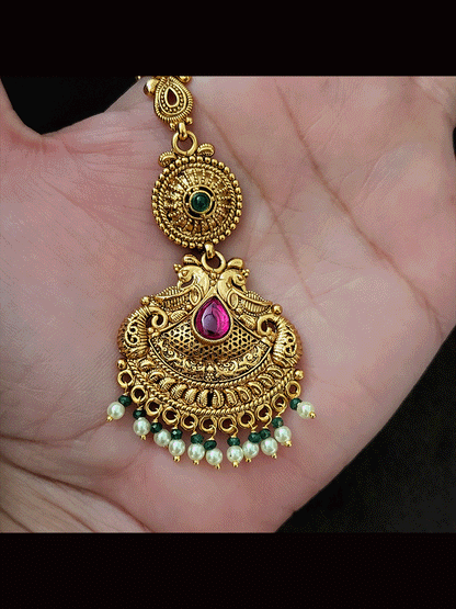 Peacock top tear drop ruby stone maangtika