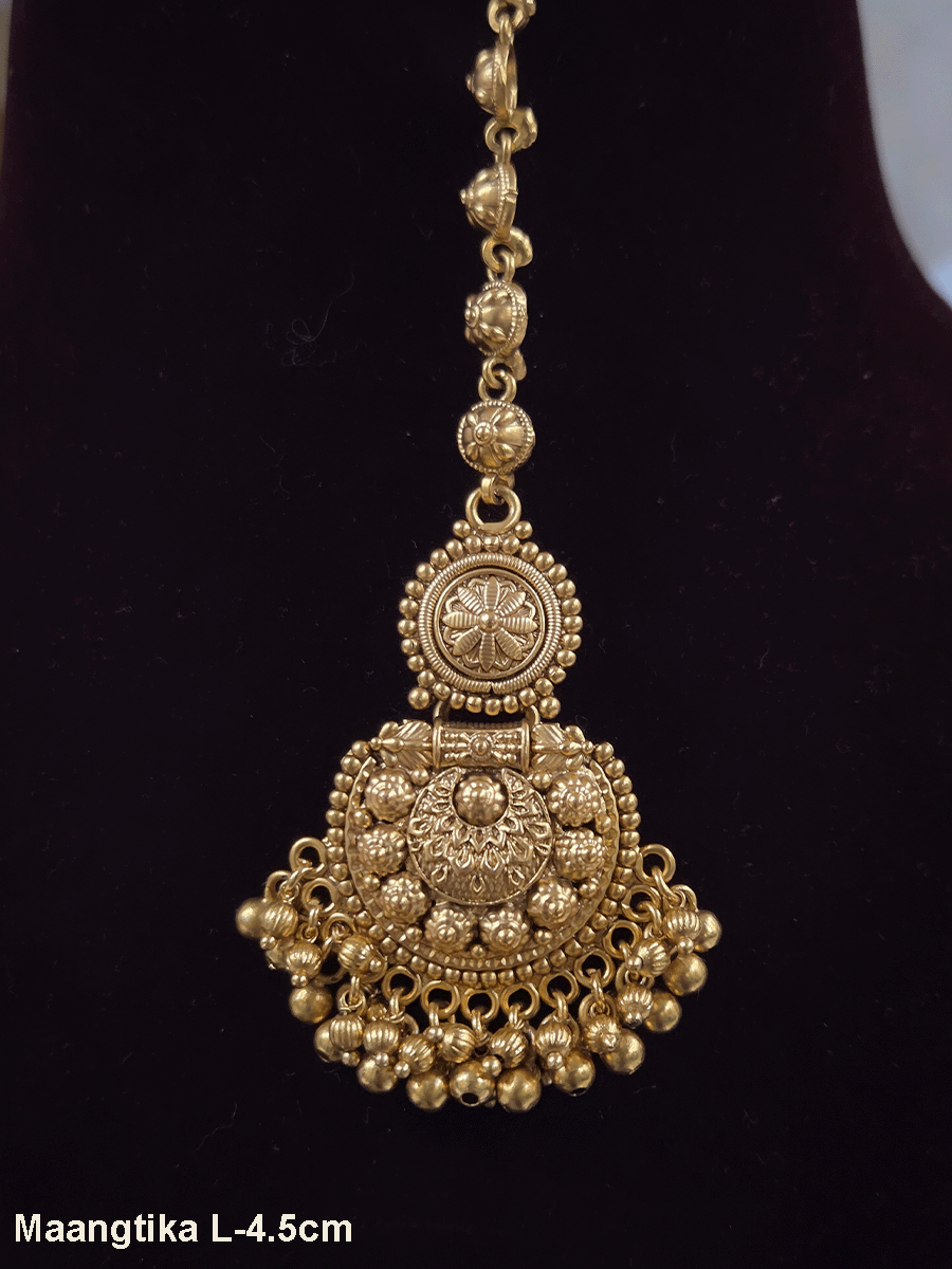 Flower on gold bead design circular maangtika