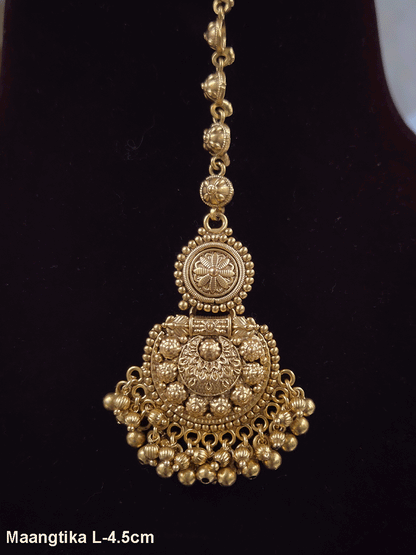 Flower on gold bead design circular maangtika