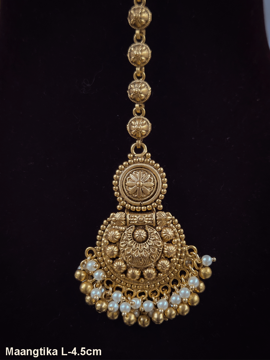 Flower on gold bead design circular maangtika