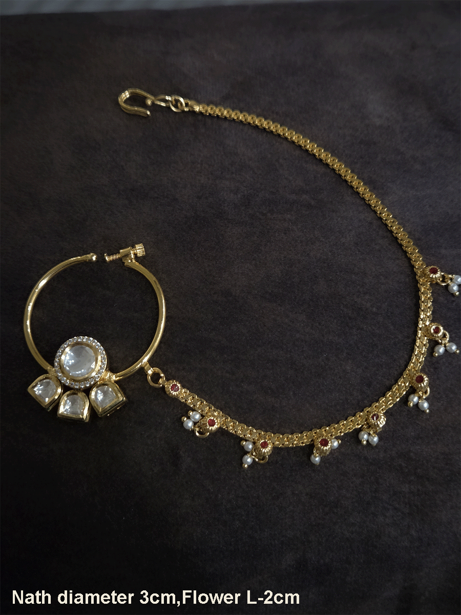 3cm diameter kundan nath with half flower design