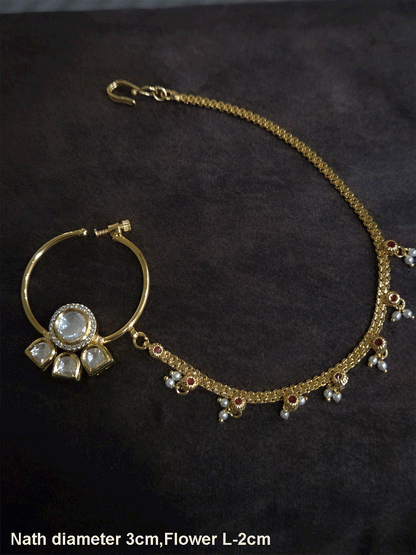 3cm diameter kundan nath with half flower design