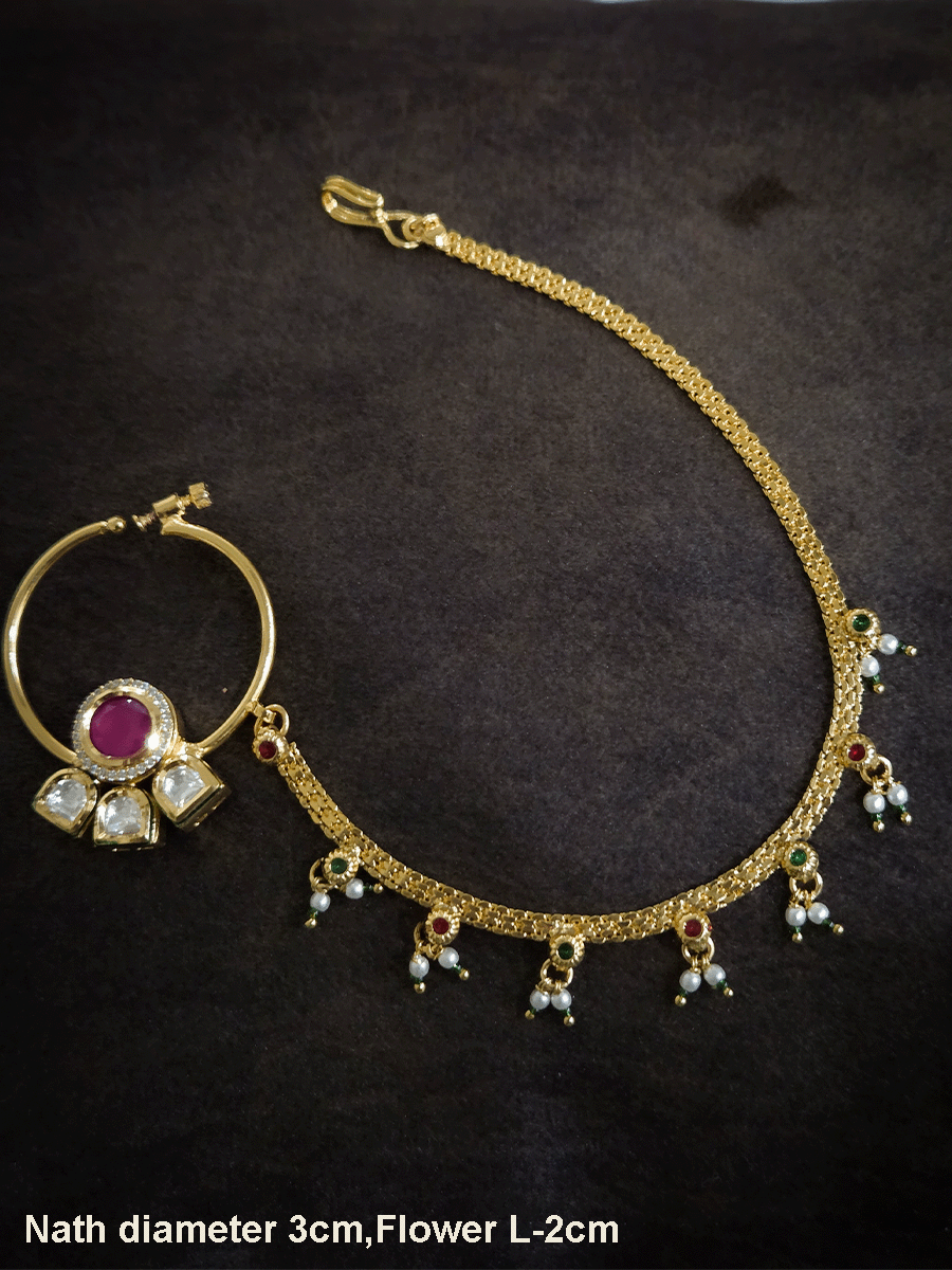 3cm diameter kundan nath with half flower design