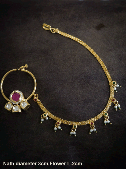 3cm diameter kundan nath with half flower design