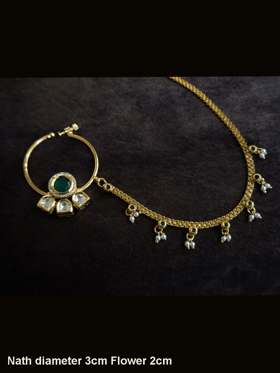 3cm diameter kundan nath with half flower design