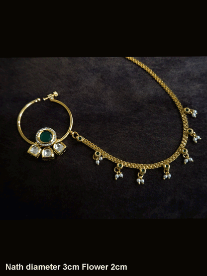 3cm diameter kundan nath with half flower design