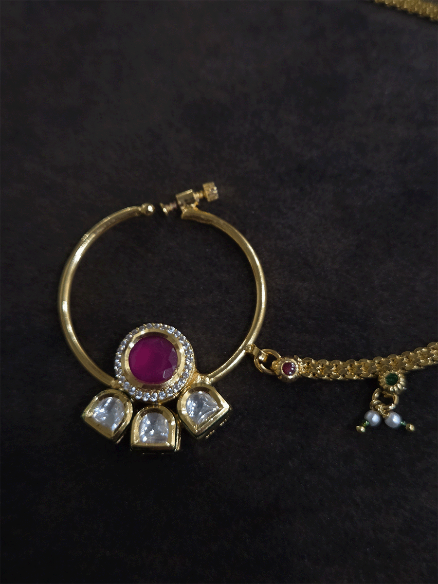 3cm diameter kundan nath with half flower design