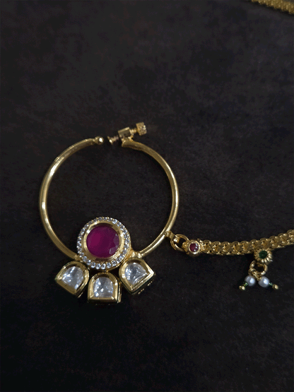 3cm diameter kundan nath with half flower design