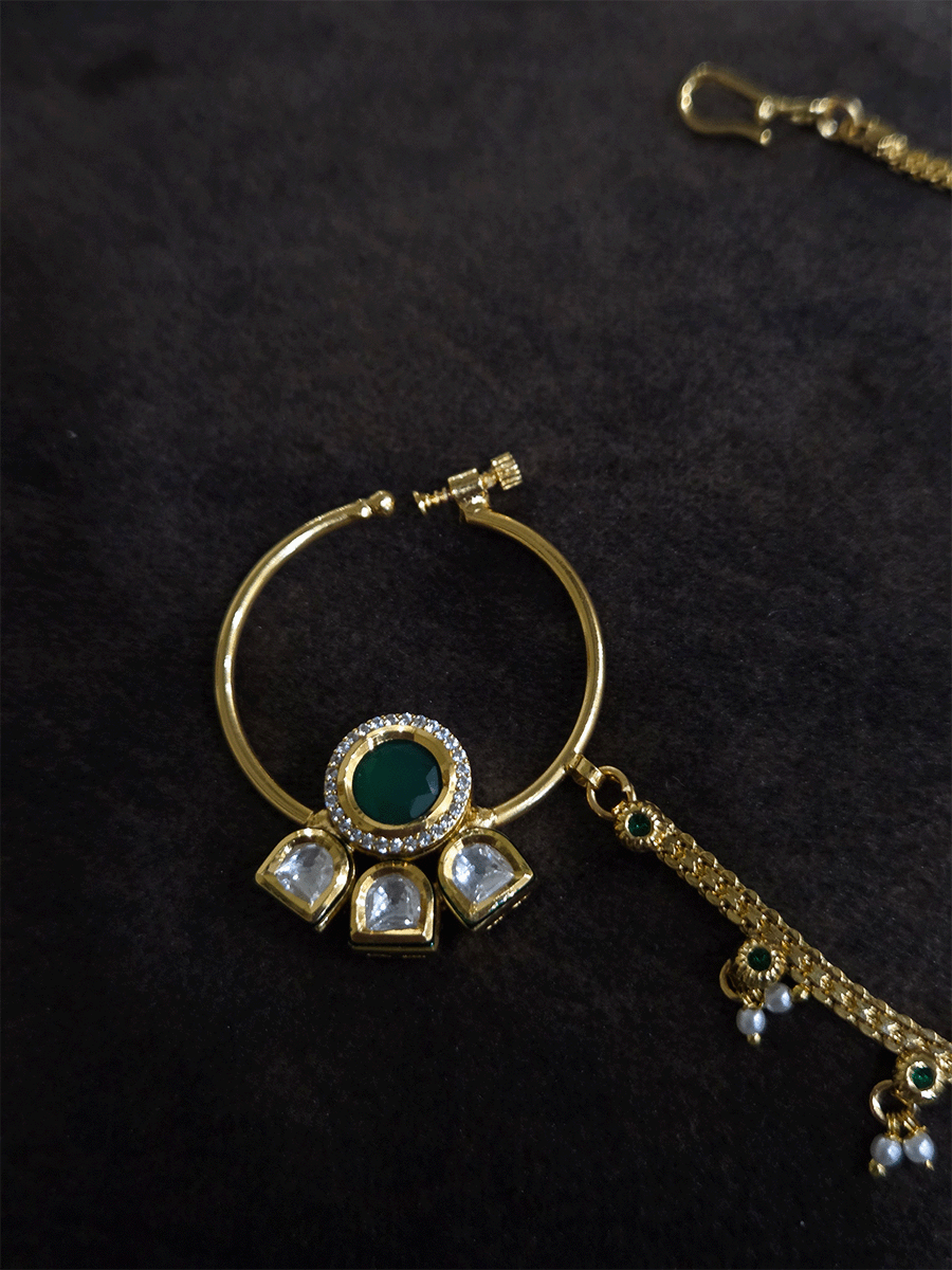 3cm diameter kundan nath with half flower design